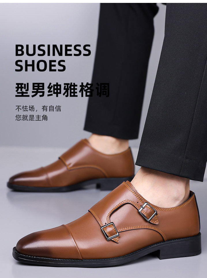 Giày da nam công sở Oxford mũi nhọn ba khoanh, khóa móc, cổ thấp, form rộng — Màu nâu, Màu đen chi tiết 5