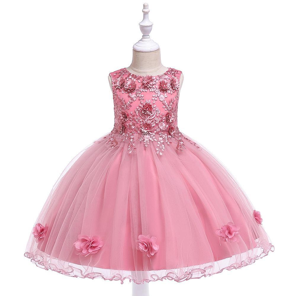 Nueva ropa infantil: vestido formal para niñas con bordado floral en 3D, vestido de princesa con adornos de cuentas hechos a mano, vestido de boda, traje de actuación para pequeñas princesas.