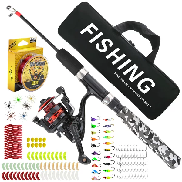 Outdoor winter ice fishing rod set, 78cm two-section portable ice fishing rod, spinning reel + complete fishing gear set