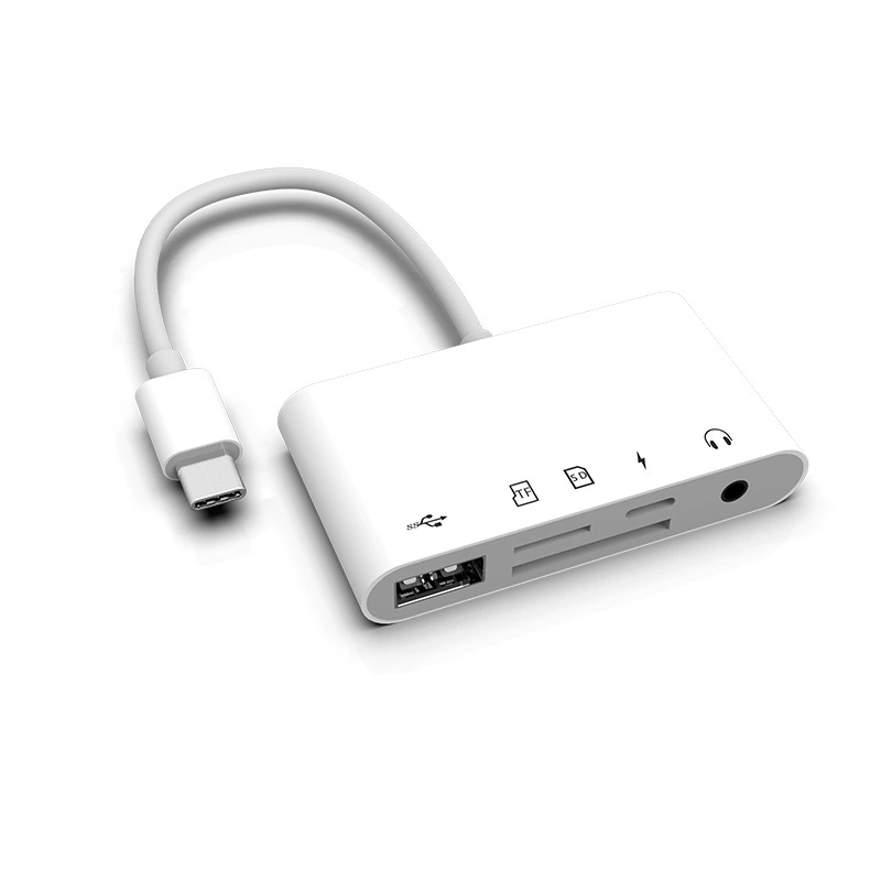 Применимо к мобильному телефону пяти в одном кард-ридер TF+SD карта+3.5mm+USB3.0+зарядка OTG конвертерный кабель