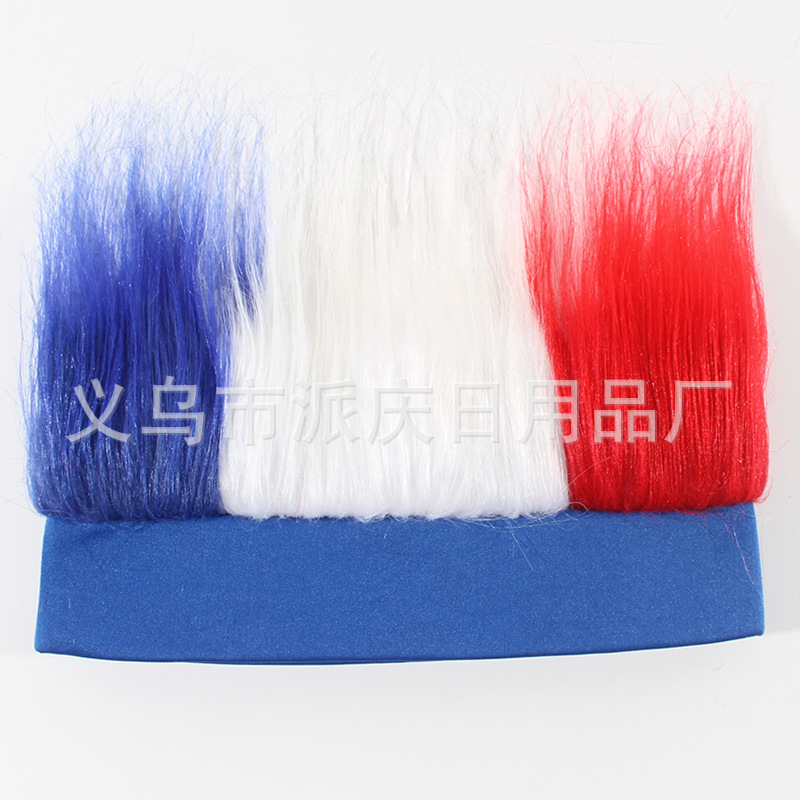 Transfronterizos para fanáticos de colores pelucas apoyos de la Copa del Mundo para adultos fuente especial fabricantes en stock al por mayor