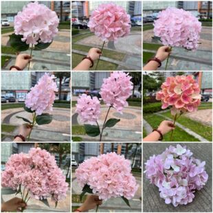 Pink hydrangea manufacturer pink wedding decorative fake flower road cottage wall hydrangea rose peony flower wholesale