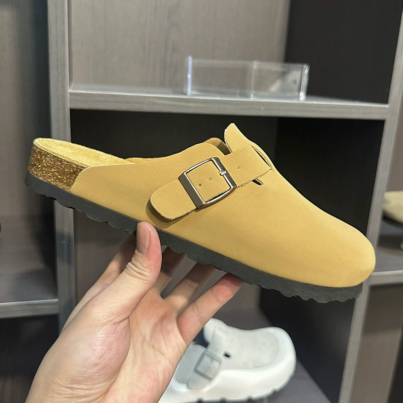 Клогы (Birkenstock) унисекс, натуральная кожа, толстая пробковая подошва, слип-он
