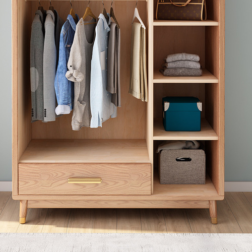 Solid Wood and Wicker Door Wardrobe, Nordic Solid Wood Wardrobe, Simple Wardrobe Cabinet, Bedroom Storage Unit, Combination Storage Cabinet, Suitable for Small Apartments