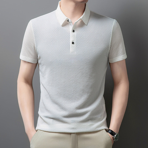 Ice silk men's polo shirt summer casual men's jacquard t-shirt men's lapel non-iron new short-sleeved T-shirt