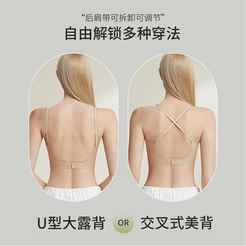 Sujetador de espalda hermoso sin costuras, base líquida, ropa interior invisible para mujer 2025 primavera y verano nuevo estilo reunido sexy en forma de U gran mujer sin espalda