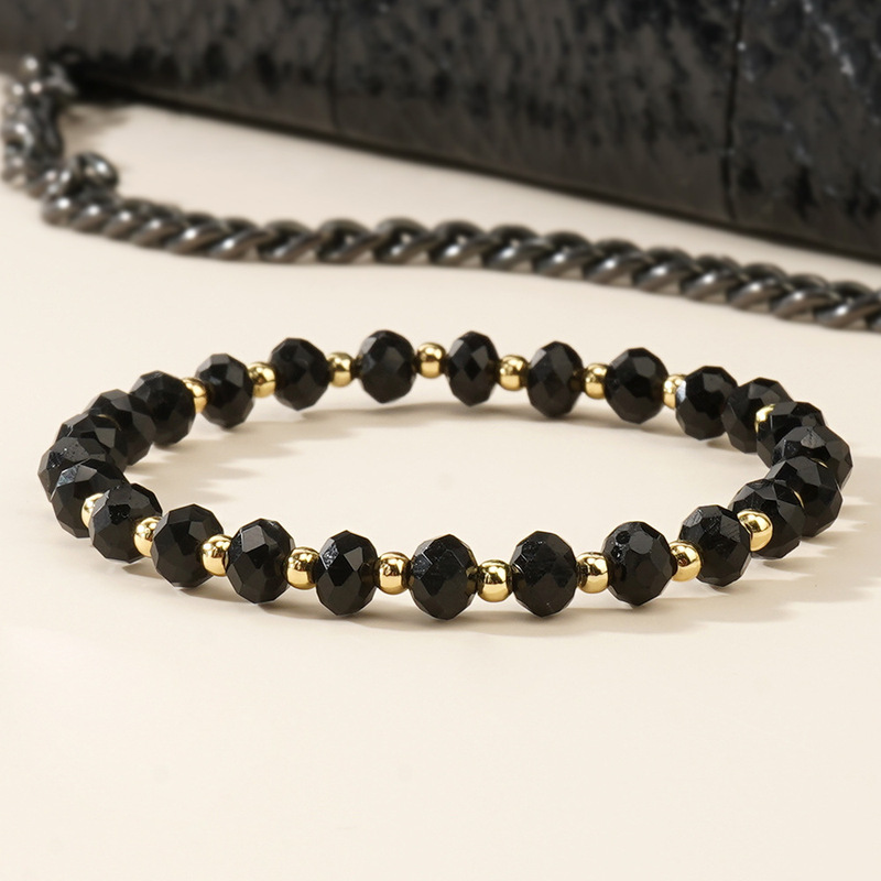 Cross-Border Niche Black Crystal Gold Jewelry Bracelet, Black Crystal Gold Beads Splicing, Unique Style, Daily Wear Wrist Accessories