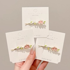 ハスの花の真珠の髪飾りの金属の側の縁の1字の高級感の髪はシンプルで小さい大衆の髪のかんざしの清新なピンクのヘアピンです。