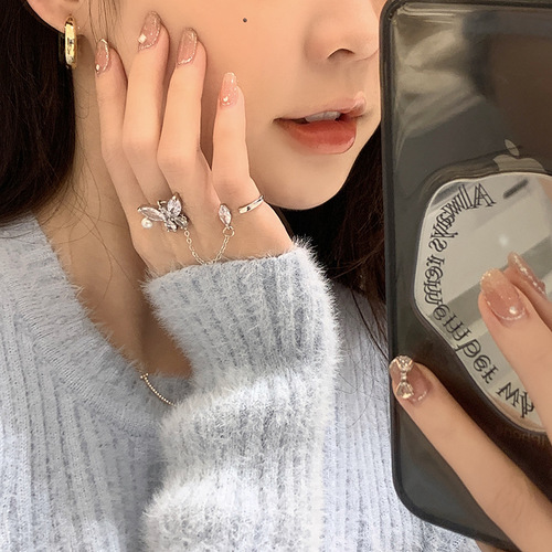Butterfly zircon ring female design niche fashion personality light luxury exquisite ins style integrated tassel index finger ring trend