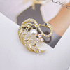 Swan, brooch lapel pin, elegant beads from pearl, accessory, shirt, dress, pin, Korean style