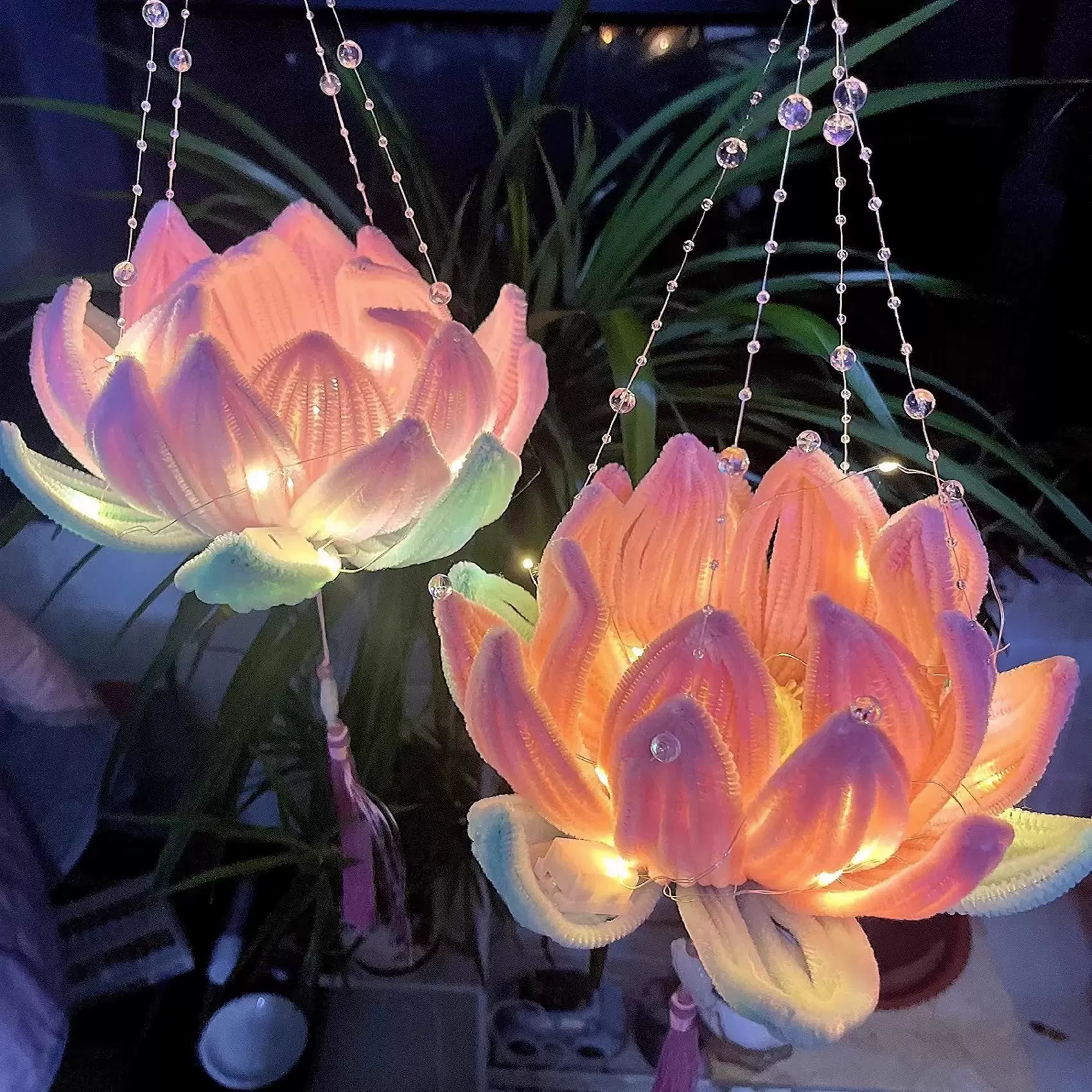 新年莲花灯扭扭棒兔子荷花灯diy材料包儿童手工自制成品龙年灯笼