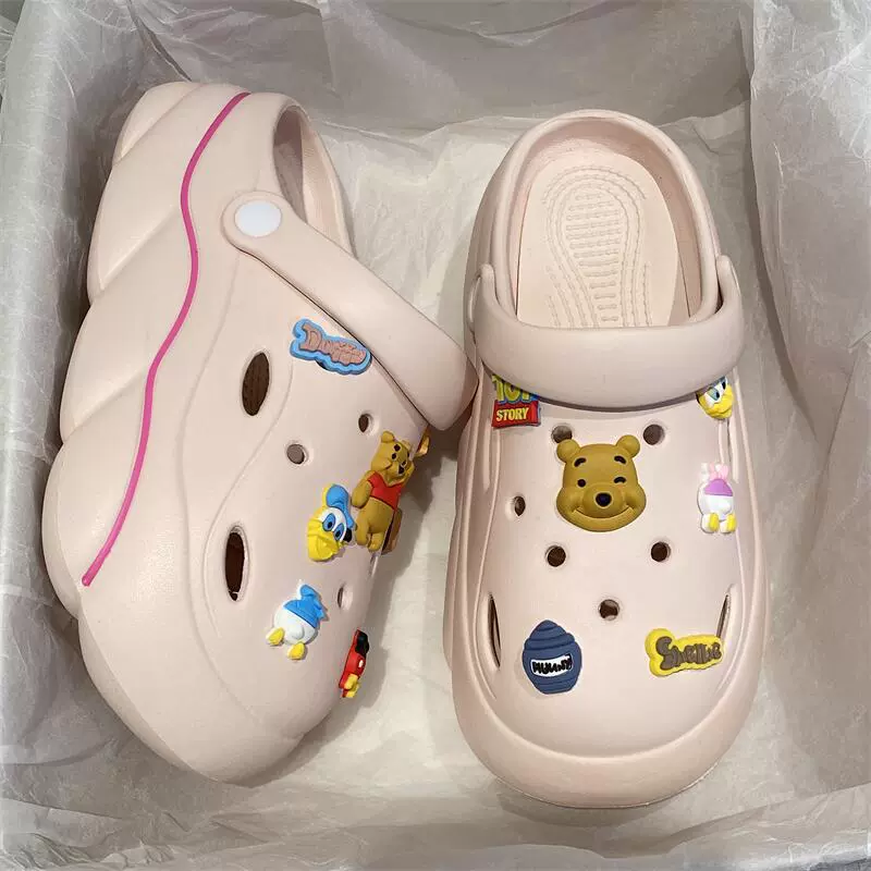 Платформенные сабо в стиле Crocs, съёмные мультяшные украшения, ультра‑мягкие, противоскользящие, с подъёмом (жен.)