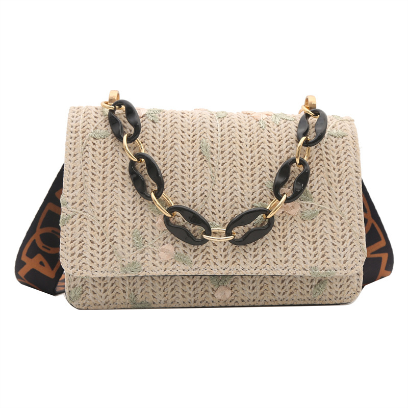 Gewebte Tasche 2024 trendiger neuer Trend, breiter Schultergurt, einzelne Schulter-Unterarmtasche, Pendlertasche für den Außenbereich, Tasche mit Kettengurt_voghion.com