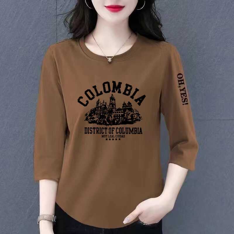 Clearance Sale: Foreign Trade Women's Clothing for Middle-Aged and Elderly, Three-Quarter Sleeve T-Shirt, Loose Casual Versatile Base T-Shirt Top