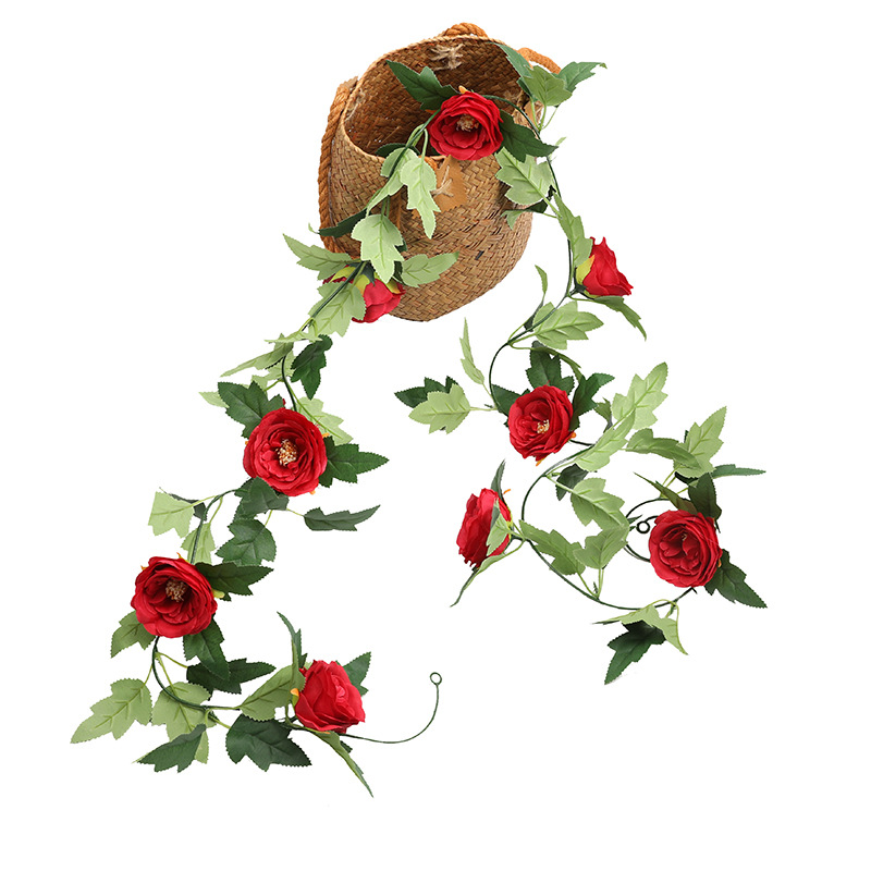 仿真玫瑰花藤 壁掛花 假花藤蔓 婚慶弔頂9頭玫瑰空調遮擋花藝