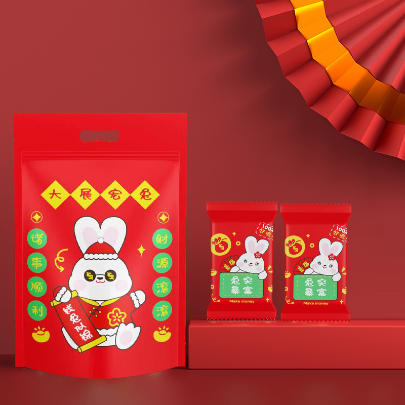 Nuevo año copo de nieve bolsa de embalaje crujiente conejo año turrón bolsa de embalaje galleta caramelo bolso de dibujos animados auto-permanente bolsa