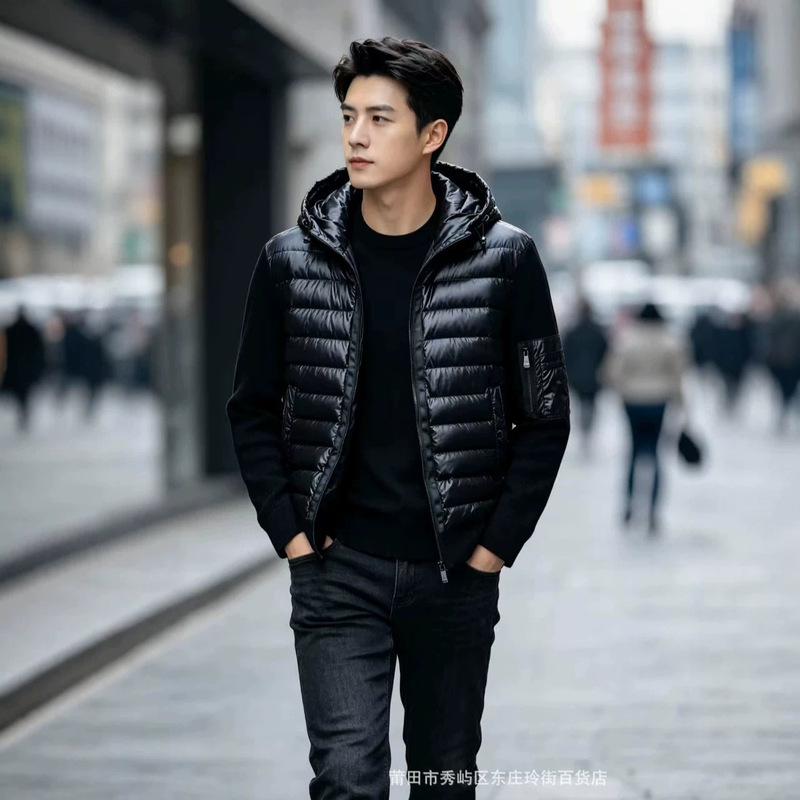 New Moncler M05 knitted wool patchwork down jacket, padded, with zipper, hood, and long sleeves, style 163, lightweight cardigan New Moncler M05 knitted wool patchwork down jacket, padded, with zipper, hood, and long sleeves, style 163, lightweight cardigan