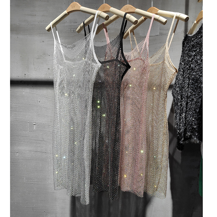 Wholesale Women's Sexy Diamond Solid Color Nightclub Party Bar V Neck Sleeveless Strap Dress display picture 11