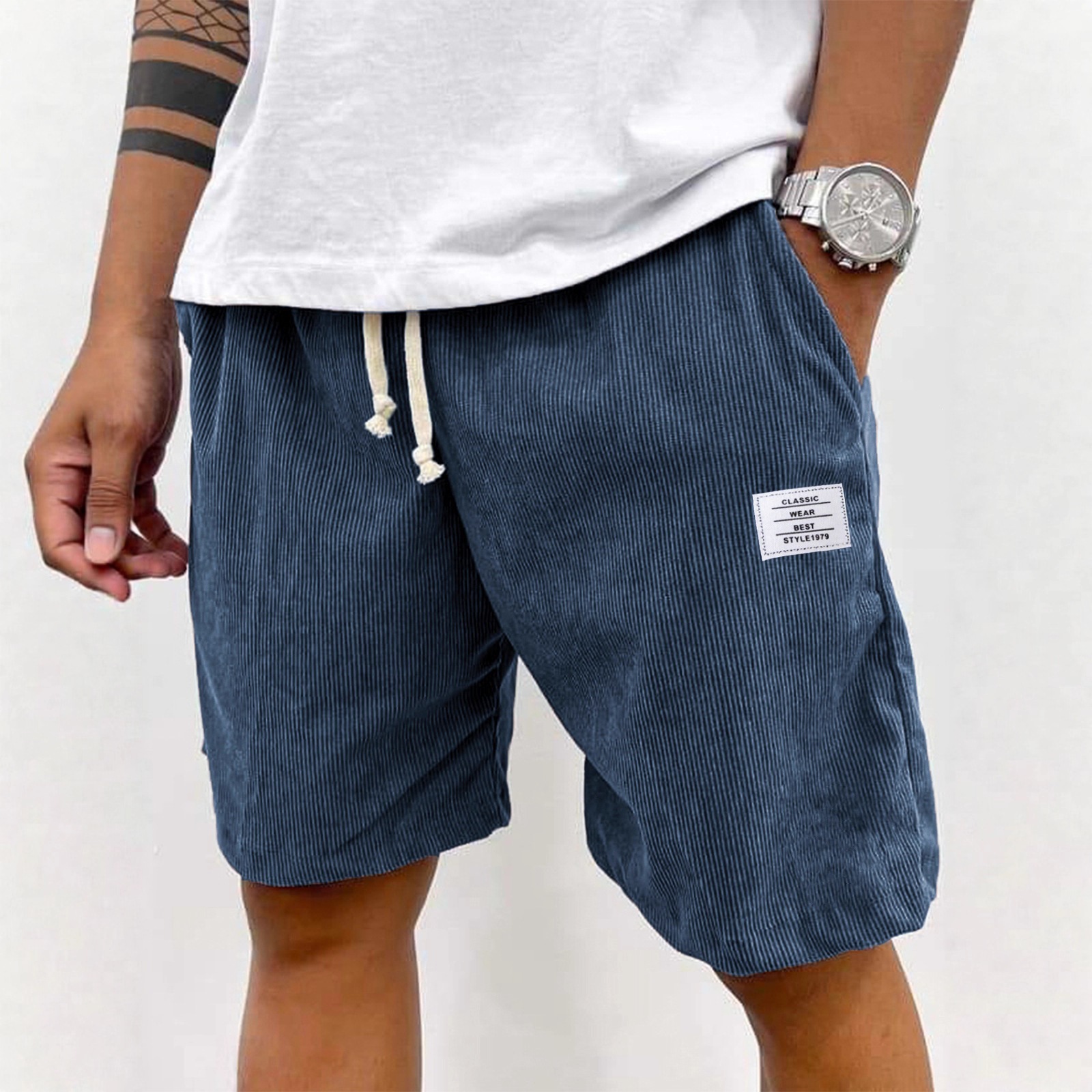 Men's Casual Drawstring Shorts New Style Versatile Trendy Five Point Pants Thin Pocket White Label_viptrois.com