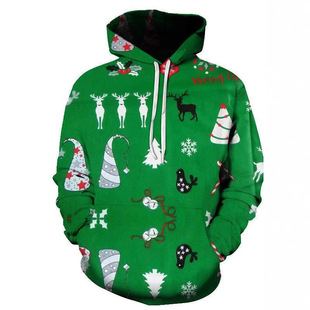 2024 Spring and Autumn Cross-border New Men's Hooded Sweat Christmas 3D Digital Printing Casual Loose Fashion Sweat