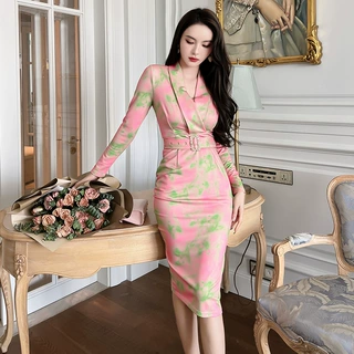 印花连衣裙女包臀修身显瘦内搭打底裙子职业通勤气质秋装新20186