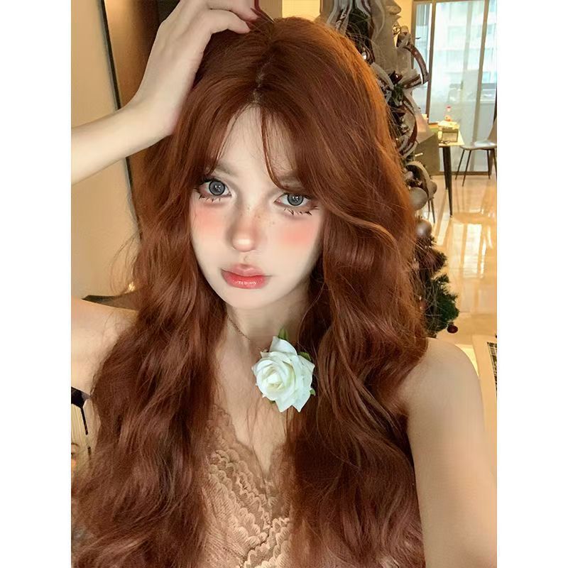 [Piruca fina · Antilope] encaje de frente diario té negro lana rizada larga sensación de atmósfera peluca natural mujer