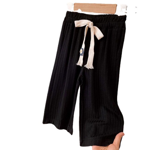 Girls' summer casual pants, baby stylish children's trendy personalized internet-famous Korean-style ice silk fluttering nine-quarter wide-leg pants