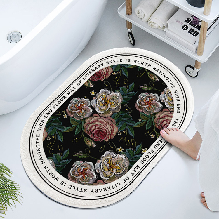 Francés retro oval barro de diatomeas estera suave baño Baño absorbente piso estera antideslizante estera del pie estera de la puerta de secado rápido