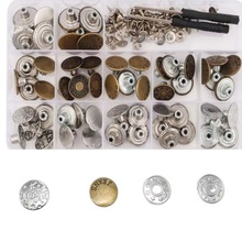 金属牛仔裤扣多款式60pcs盒装含工具 可拆卸免缝纽扣调节腰围裤扣