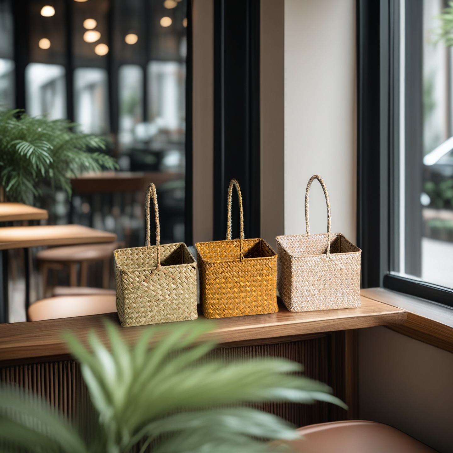 Cesta de arreglos florales tejida de algas marinas de estilo pastoral nórdico, tienda de dulces de boda, regalo de mano, canasta de mano, decoración, canasta de almacenamiento