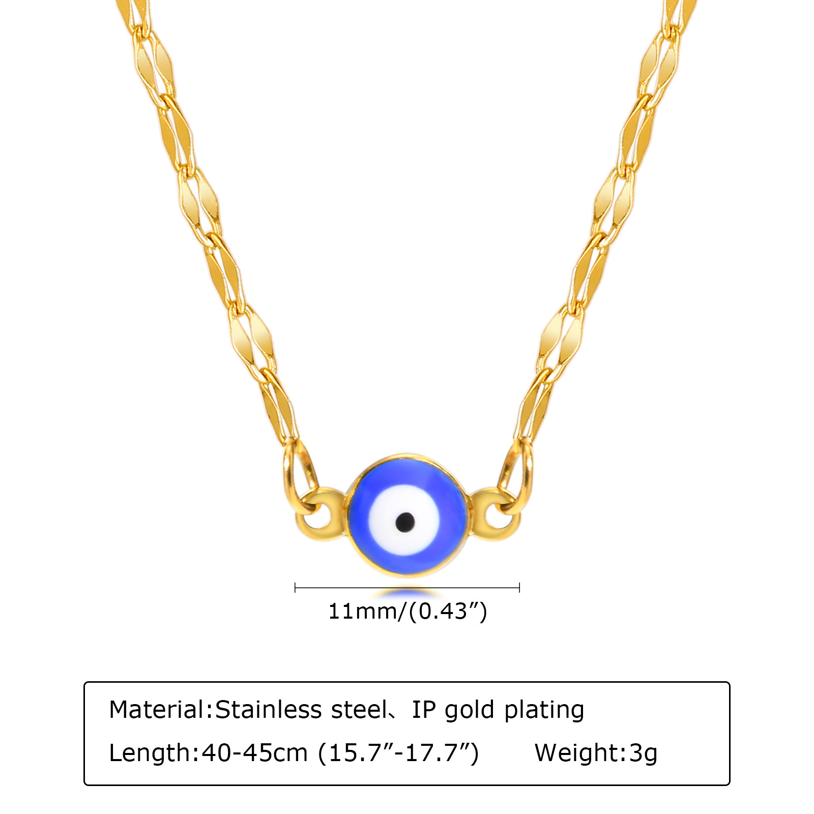 8g Weight 0.03µm-0.05µm Gold Plating Thickness PVD Coated Gold Plating Process Real Gold Plated Plating Material Wholesale Jewelry Simple Style Devil'S Eye 201 Stainless Steel Plating Stainless Steel Necklaces