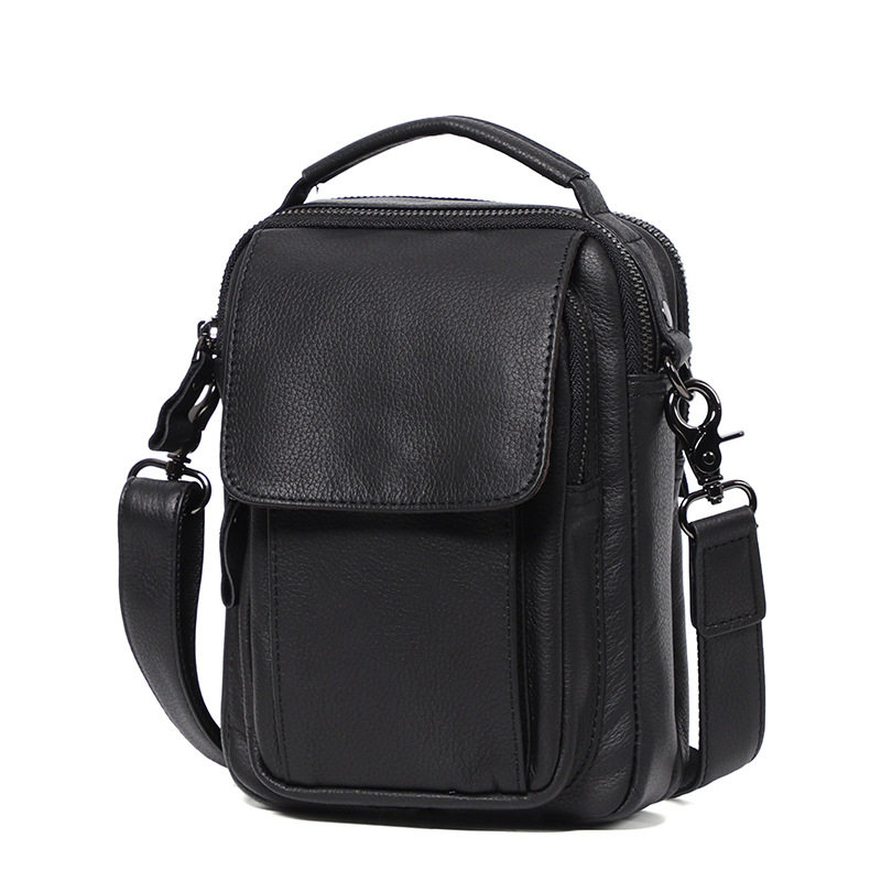 Túi đeo chéo nam da bò thật 19x7x23 cm nhiều ngăn — Màu đen chi tiết 5