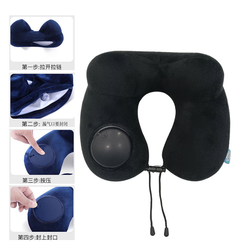 Removable and washable hump U-shaped pressing inflatable pillow-black