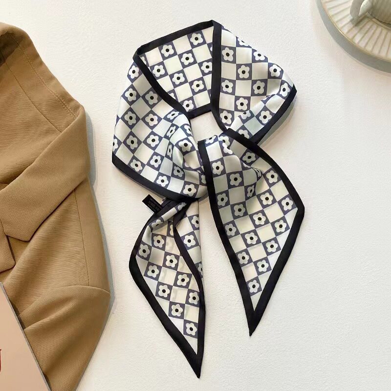 Plaid floral silk scarf headband