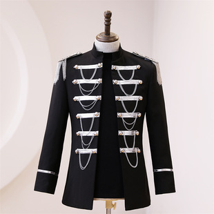 Cross-Border Men's Personalized Silver-Edged Tassel Suit Jacket Male Singer Performance Clothing Stage Performance Trendy Stage Clothing
