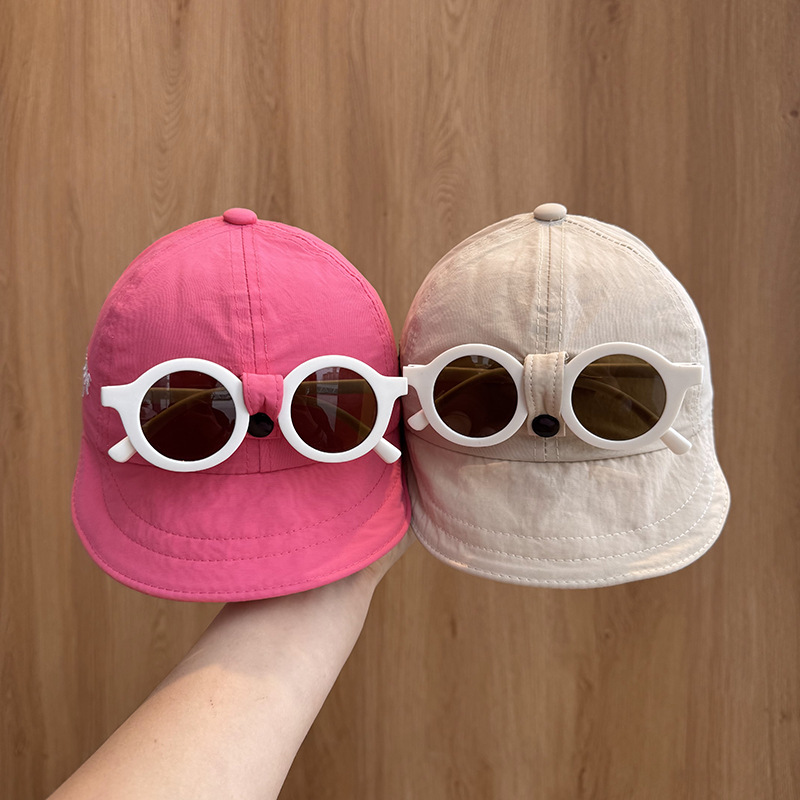 Sombrero de bebé versión coreana 2025 nuevo niño niña verano alero grande protector solar sombrero de sol sombrero de pescador gafas desmontables