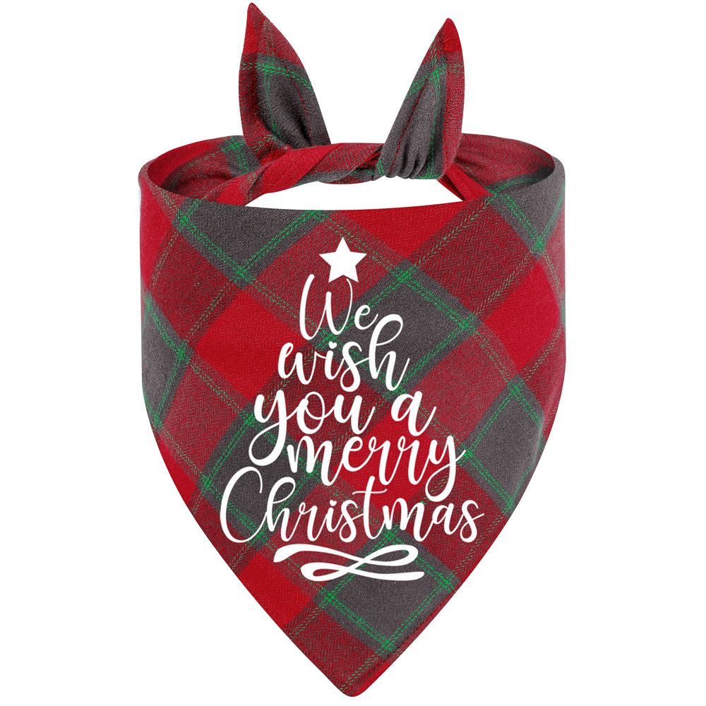 Fabricante en stock transfronterizo exclusivo algodón plaid mascota toalla triángulo perro saliva toalla Navidad mascota saliva toalla