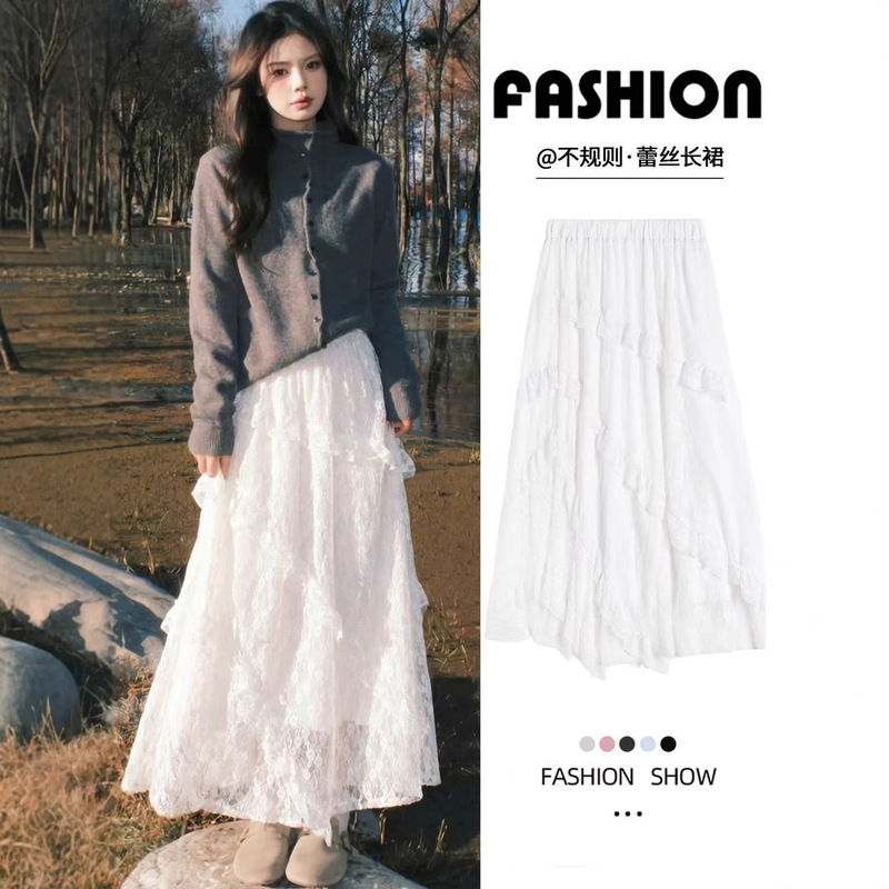 White Lace Half-Skirt for Women, Spring 2026 New High-Waisted Petite Casual Pure Desire Style Mid-Length Tiered Skirt White Lace Half-Skirt for Women, Spring 2026 New High-Waisted Petite Casual Pure Desire Style Mid-Length Tiered Skirt