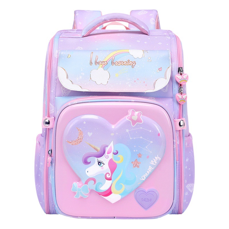 Nuevo estudiante de la escuela primaria mochila 3D linda chica dibujos animados niños integrados impermeable protección columna vertebral reducción carga femenina