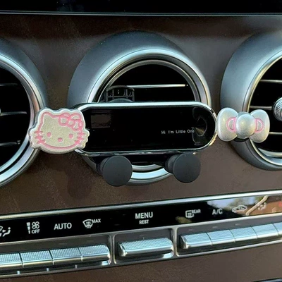 Holder Air Outlet Special for, Car phone holder - silver-bow-kitten-bright-silver-knot-black-mirror-stand