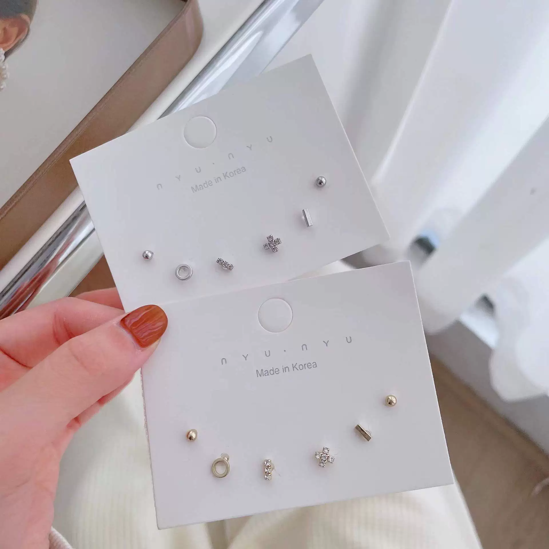 Earrings, set, universal cute silver needle, silver 925 sample, simple and elegant design, 2022 collection