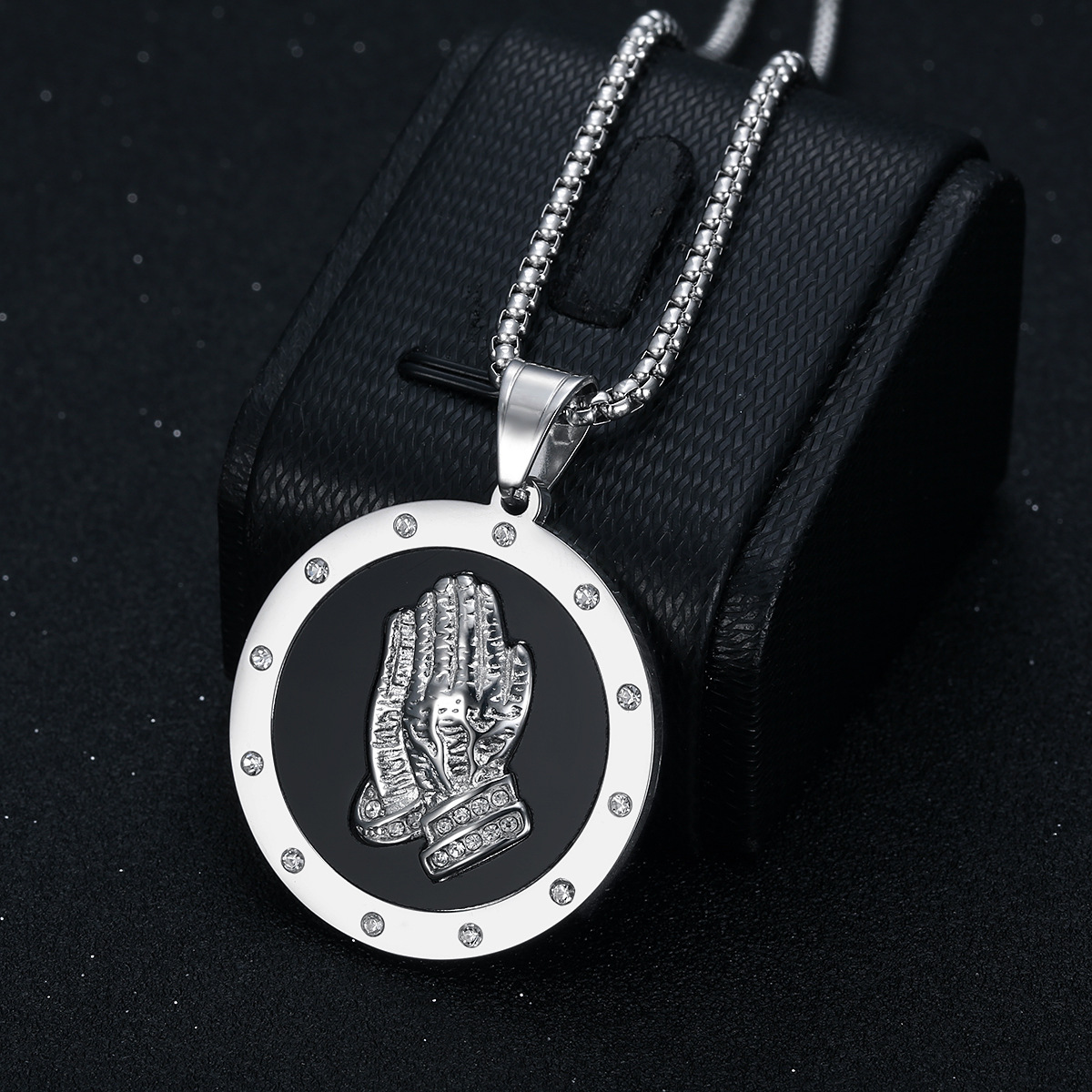 Rhinestones Inlay Material Titanium Steel Chain Material Hip-Hop Round Hand Titanium Steel Plating Rhinestones 18K Gold Plated Men's