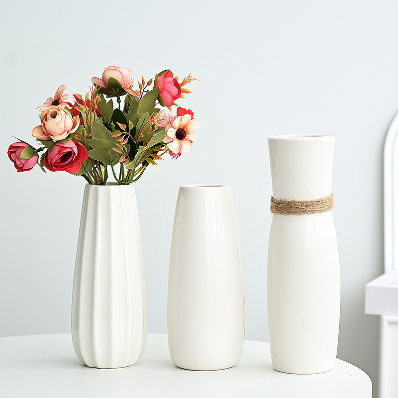Pottery vase Vase Vase for Living Room Ornaments Hydroponic Dried Flower Decorative Vase Modern TV Cabinet Simple White Vase