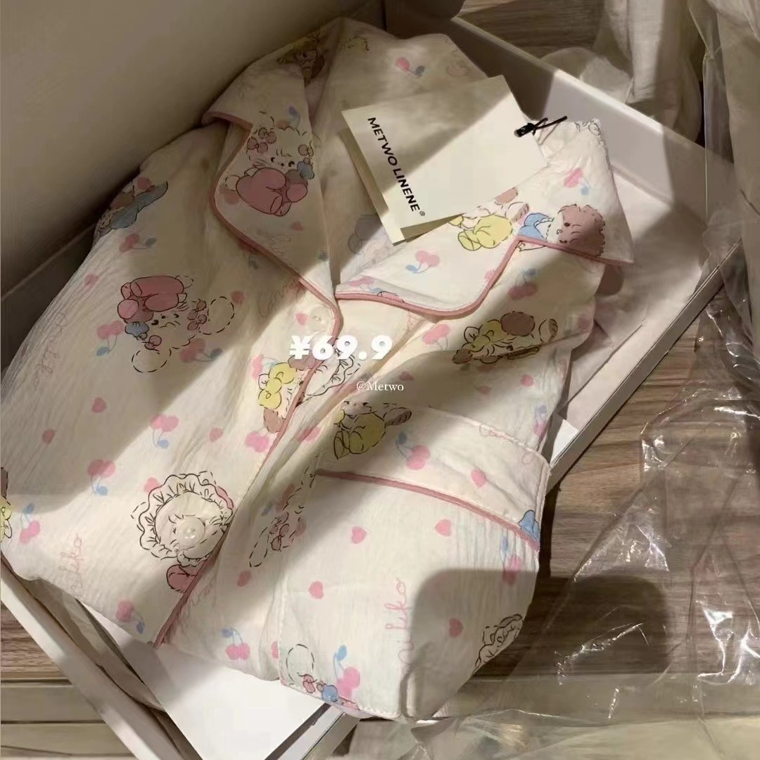 Metwo Little Girl's Soft Pajamas Autumn Sweet Pajamas Women's Comfortable Casual Girl's Home Clothes suit Women