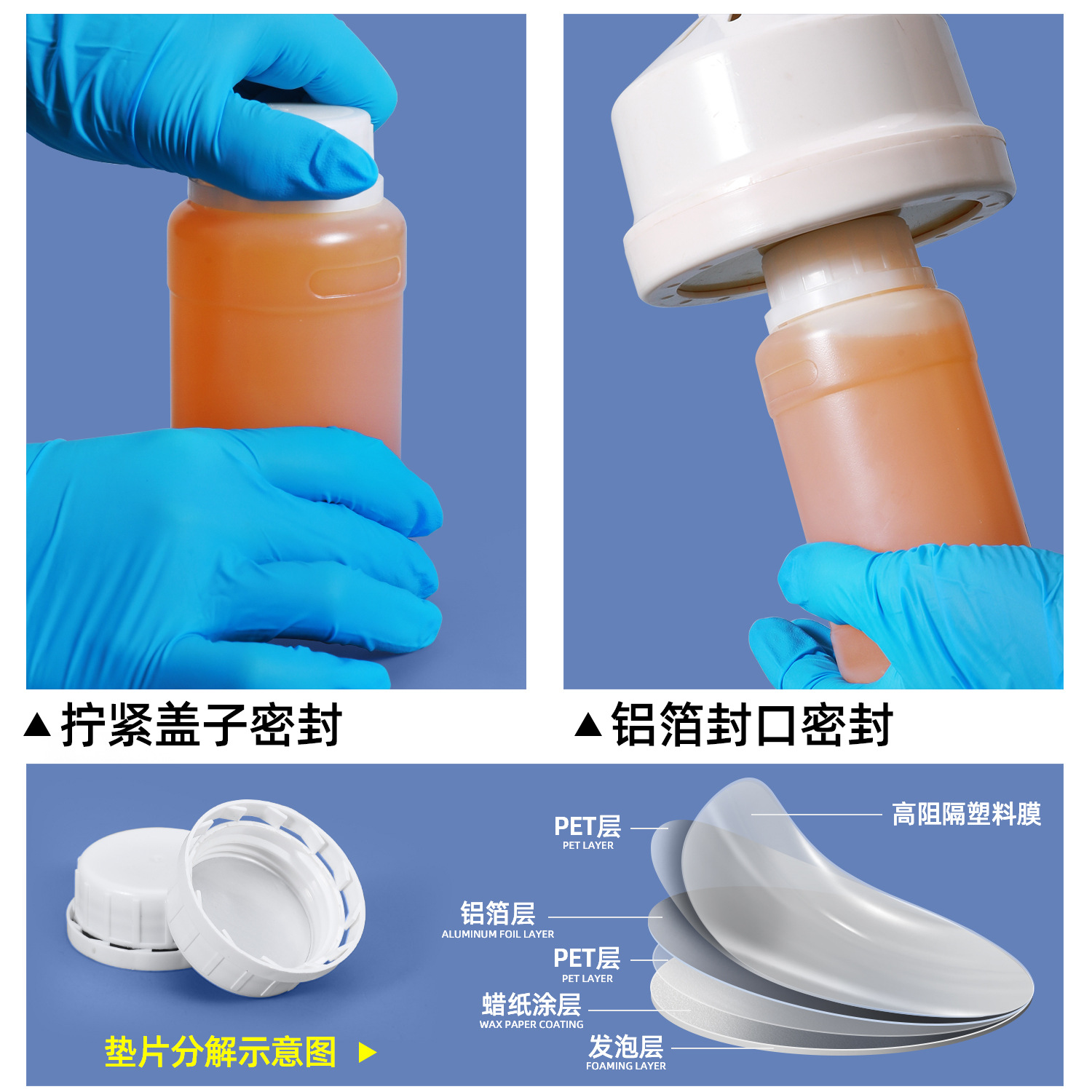 Botella redonda de 100 ml, apta para uso alimentario, sellada, para reactivos químicos, botella vacía de 500 ml, 1 litro, botella de plástico para desinfectante y pesticida