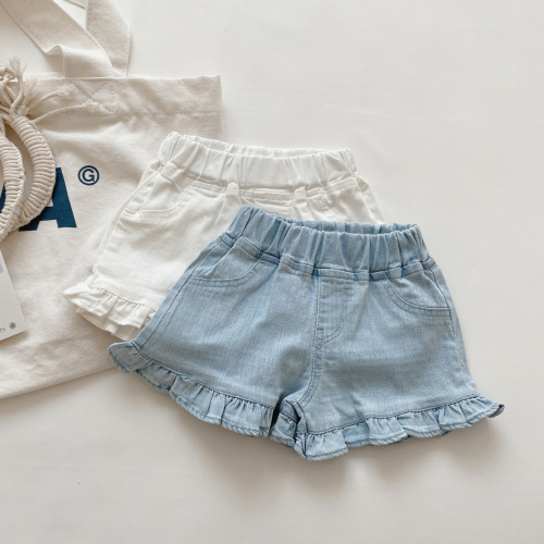 Girls Soft Denim Shorts 2022 Summer New Korean Style Baby Fungus Hem Hot Pants Children's Pants Trendy 52997