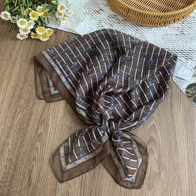 Bufanda de seda, bufanda cuadrada pequeña, personalidad retro, textura de algodón y lino, turbante, banda para el cabello, habitación con aire acondicionado de verano, protección para el cuello, chal exterior