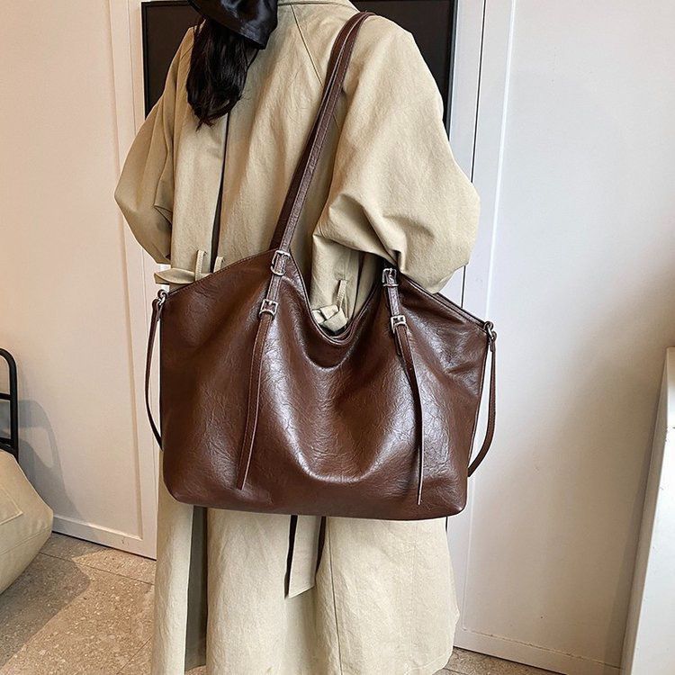 高级感复古百搭纯色托特包女士2025新款轻便大容量休闲通勤单肩包|undefined