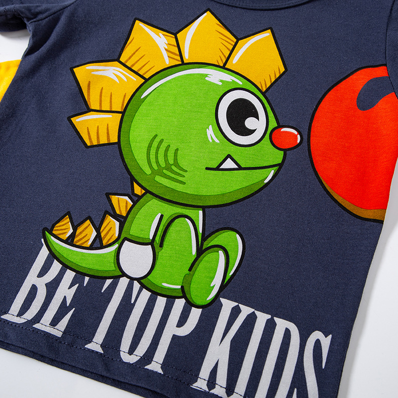 Betop ropa para niños nueva camiseta de manga corta para niños 2024 verano bebé dibujos animados dinosaurio cuello redondo media manga superior