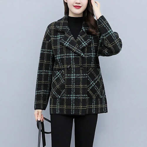 Short Plaid Wool Coat for Women - Autumn/Winter New Retro High-end Stylish Suit Coat with Double Faced Wool